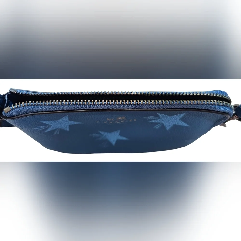Coach Corner Zip Wristlet, Star Printed Canvas In Slat Blue. New Without Tags